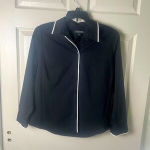 Black Button-Up Shirt with White Trim